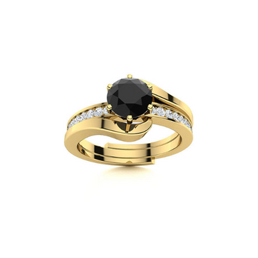1.78 Ct Round Cut Prong Setting Black Diamond Bridal Set Ring In Yellow Gold 