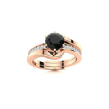 1.78 Ct Round Cut Prong Setting Black Diamond Bridal Set Ring In Rose Gold 