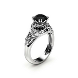 2 Carat Round Cut Hidden Halo Prong Setting Victorian Black Diamond Ring In White Gold