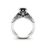 2 Carat Round Cut Hidden Halo Prong Setting Victorian Black Diamond Ring In White Gold