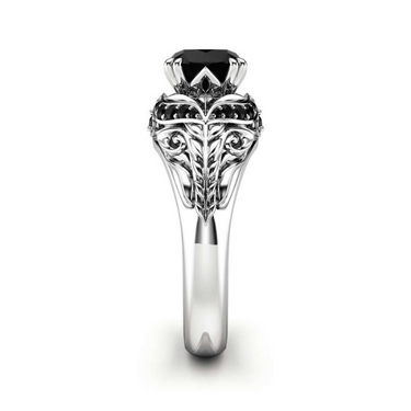 1.5 Carat Round Cut Black Diamond Halo Engagement Ring In 14k White Gold