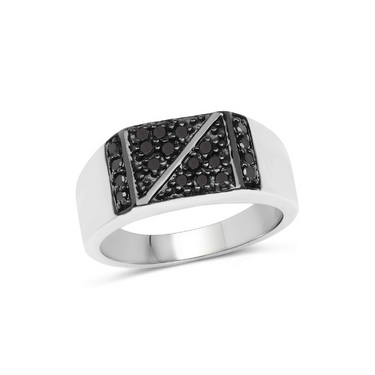 0.35 Round Cut Pave Stting Black Diamond Mens Ring In White Gold