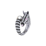 8.40 Carat Pave Setting Black & Pink And White Diamond Pearl Zebra Gemstone Ring