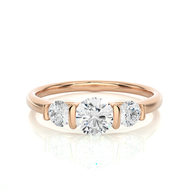 0.90 Ct Three Stone Round Bar Setting Diamond Engagement Ring In White Gold