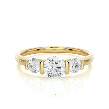 0.90Ct Three Stone Round Diamond Engagement Ring 14K White Gold