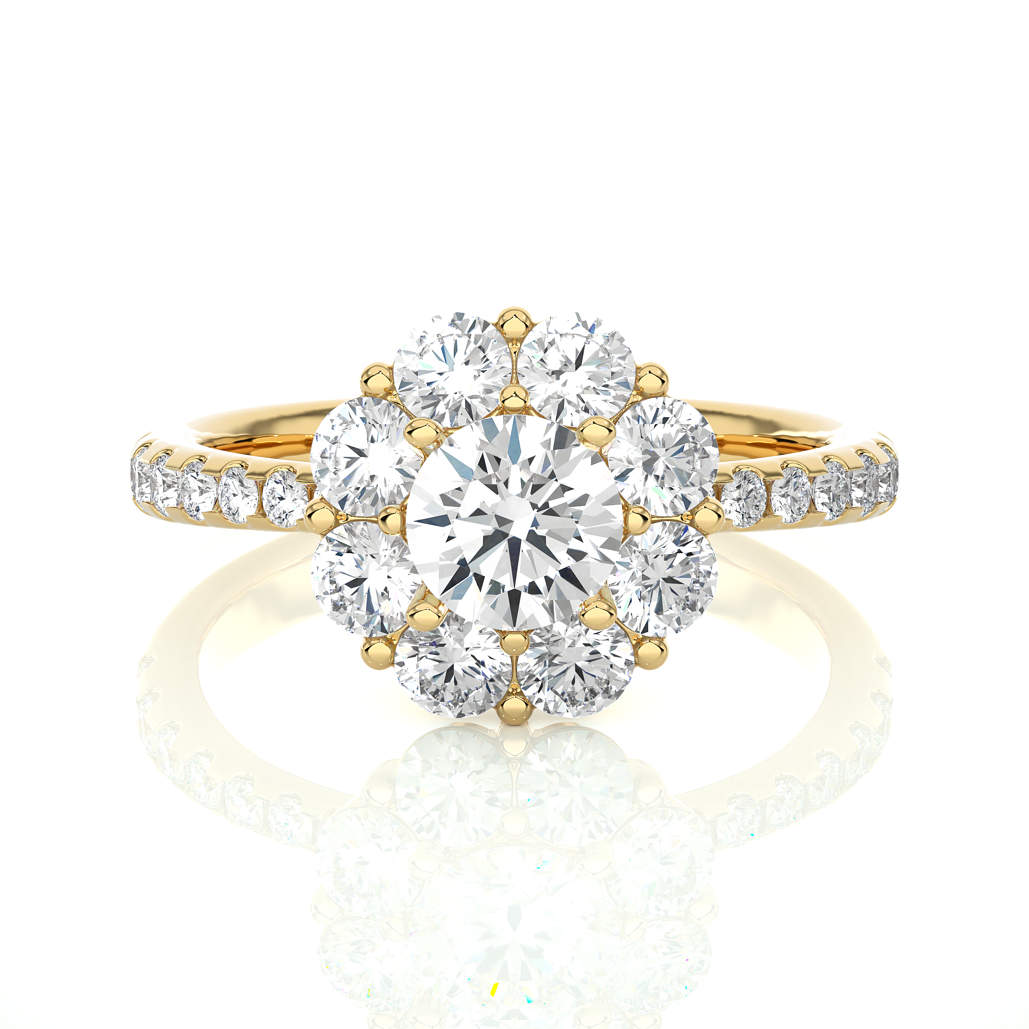 Round Lab Made Diamond Floral Halo Engagement Ring Lab diamond