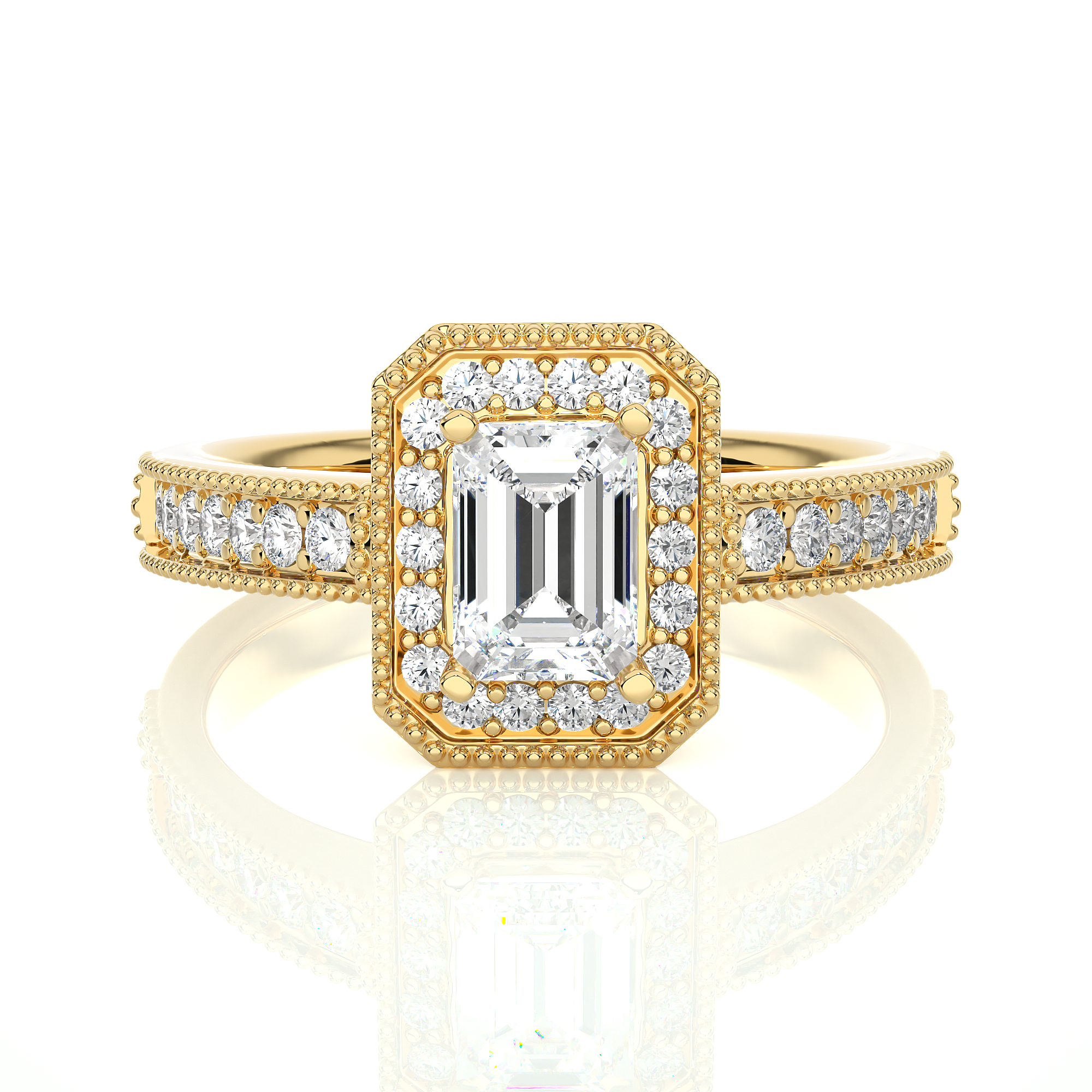 1.09 Carat Emerald Cut Halo Lab Grown Diamond Engagement Ring 18K Yellow Gold Natural Diamond Halo Diamond Engagement Rings