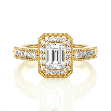 1.05 Carat Emerald Cut Prong Setting Halo Diamond Engagement Ring In White Gold
